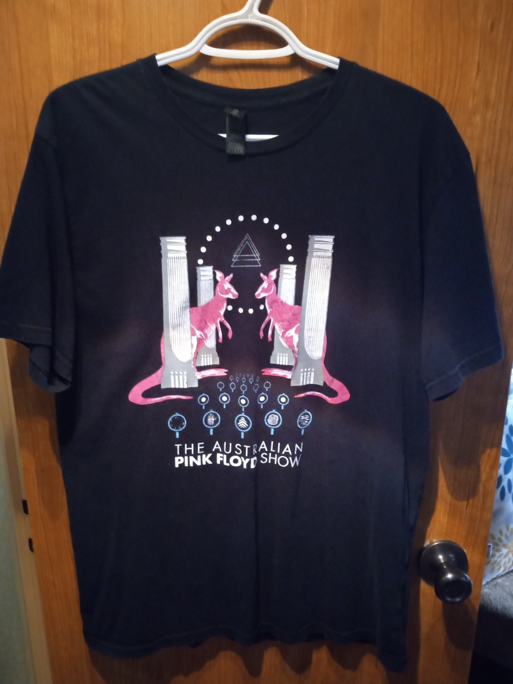 Gildan Black Short Sleeve Pink Floyd Show Tee with Pink & Blue Graphic